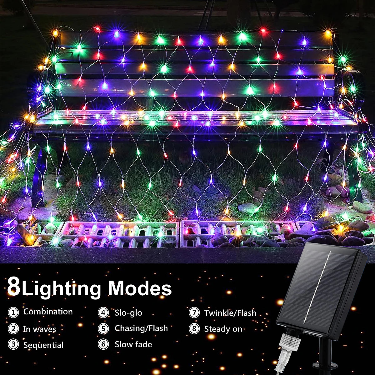 100/200LED Solar Powered LED Fairy Net Light Waterproof Fishing Mesh Lamp With 8 Lighting Modes for Outdoor Lawn Christmas Light