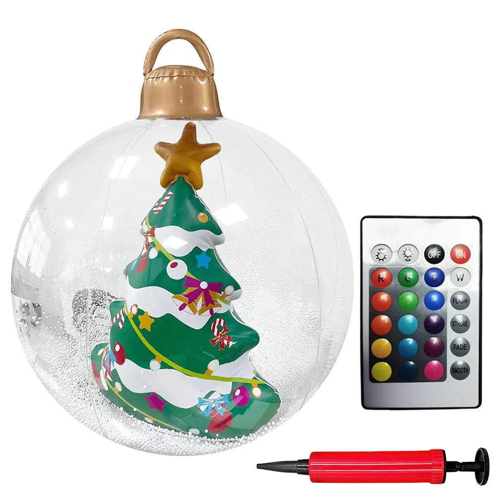 24 Inch Inflatable Outdoor Christmas Ball PVC Giant Inflatable Christmas Balls with Light/Remote Christmas Decorations Ball