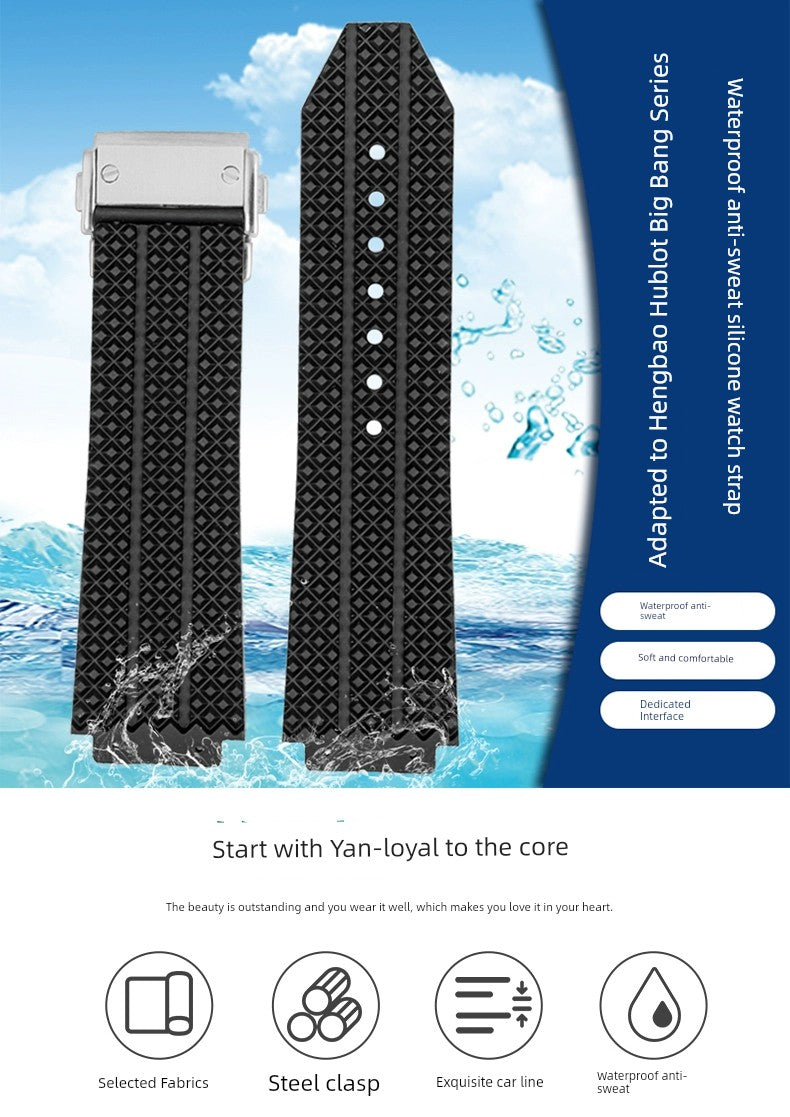 Suitable for Hengbao Watch Strap Men's Rubber Hublot Hengbao/Yuqi Big Bang Silicone Watch Strap 25 * 19mm