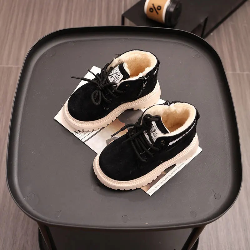 Children's Winter Fashion Cotton Shoes Boys' Warm Cotton Lined Ankle Boots for Boys Girls Side Zipper Retro Snow Thermal Boots