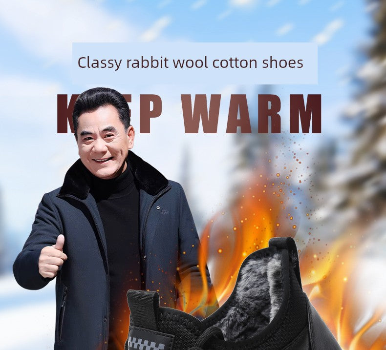 Traditional Beijing Cotton Shoes Men's Winter Fleece-lined Thickened Elderly Non Slip One Pedal Heattech Middle-Aged and Elderly Men Dad Shoes