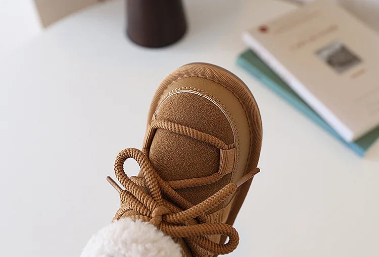 2025 New Winter Children Snow Boots Leather Warm Plush Soft Sole Toddler Boys Shoes Non-slip Fashion Girls Boots EU 21-30