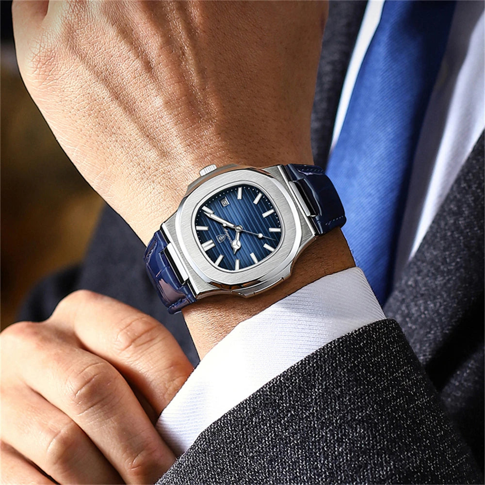 POEDAGAR Top Luxury Man Watch Date Waterproof Luminous Leather Watches For Men High Quality Square Men's Quartz Wristwatch Reloj