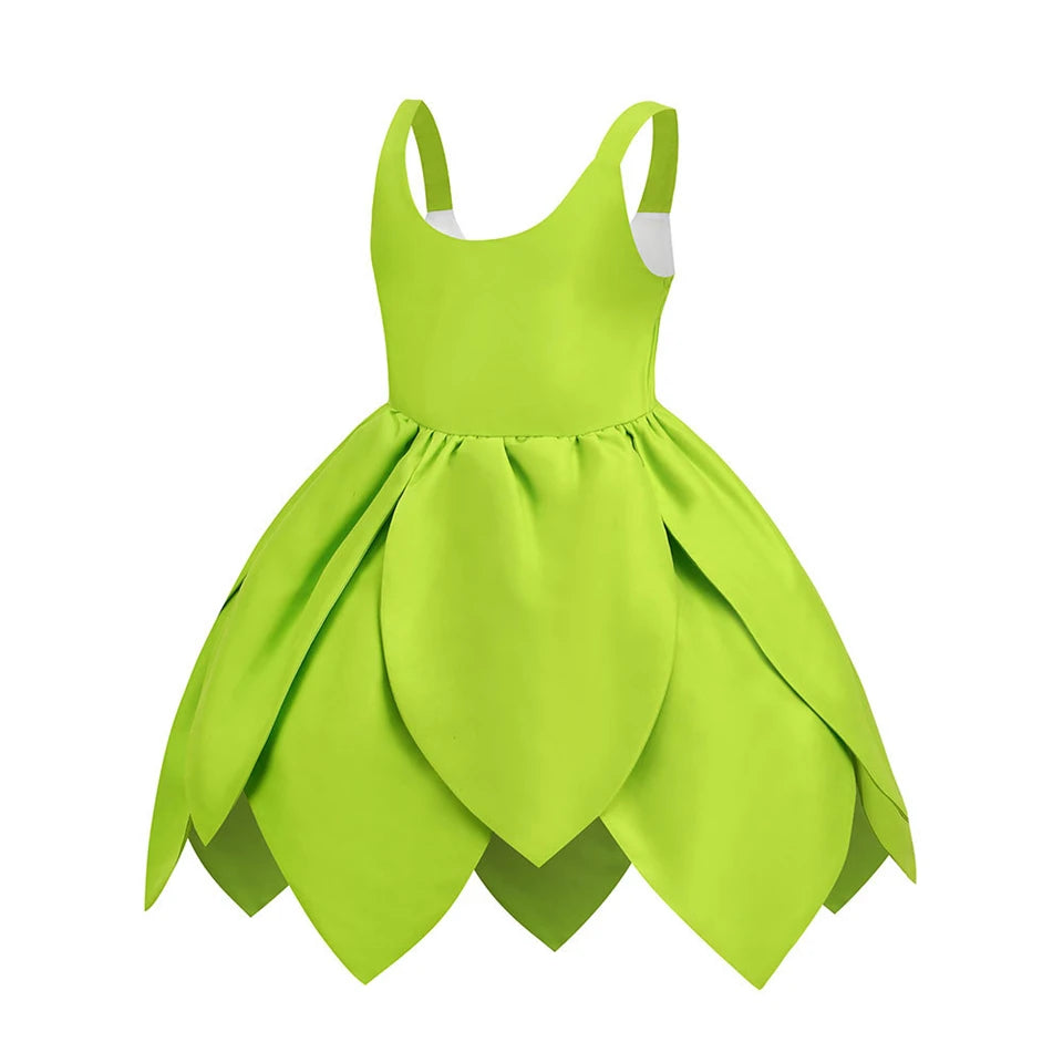 Summer Fancy Girl Green Elf Tinker Bell Backless Dress Christmas Halloween Kids Cosplay Birthday Party Fairy Princess Costumes