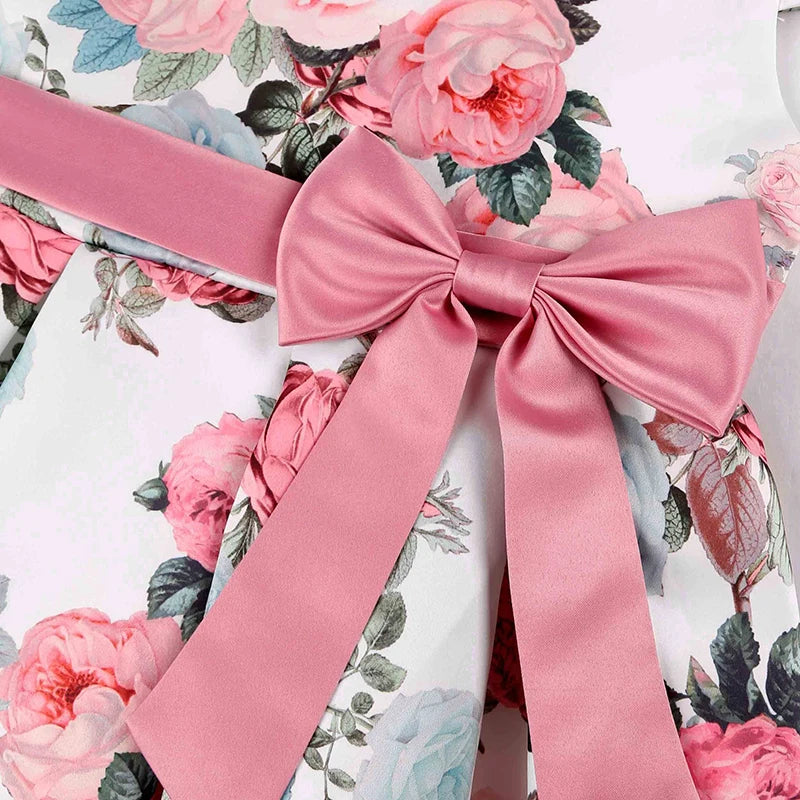 Seven Colours Flowers Girls Dress Summer Big Bow Fashion Christmas Princess Dress Birthday Party Gift 2-10 Years Kids Clothes