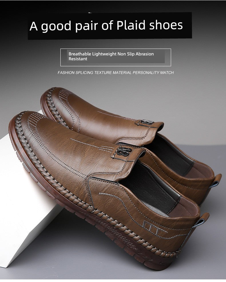 Men's Leather Shoes 2025 New Arrival Business Casual Shoes Genuine Leather Spring and Autumn Men's Shoes Soft Cowhide Gum-Rubber Outsole Middle-Aged Father Shoes