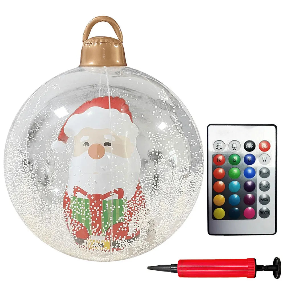 24 Inch Inflatable Outdoor Christmas Ball PVC Giant Inflatable Christmas Balls with Light/Remote Christmas Decorations Ball