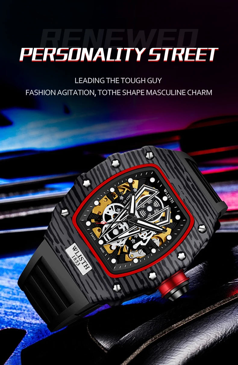 WLISTH Men's Watch Barrel Type Mechanical Watch Men Waterproof Luminous Business Men Mechanical Wristwatches Clock Montre Homme