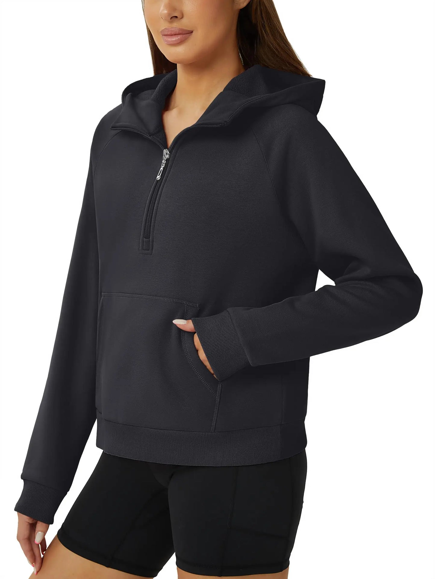 TACVASEN Winter Half Zip Hooded Cotton Pullover Womens Fleece Lined Warm Sweatshirt Thermal Lightweight Outdoor Casual Crop Tops