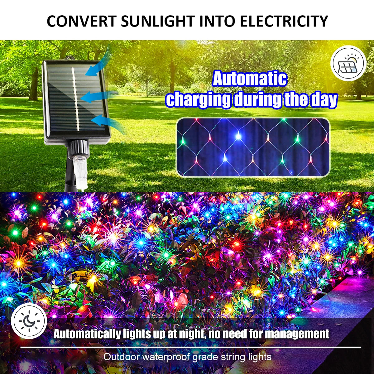 100/200LED Solar Powered LED Fairy Net Light Waterproof Fishing Mesh Lamp With 8 Lighting Modes for Outdoor Lawn Christmas Light