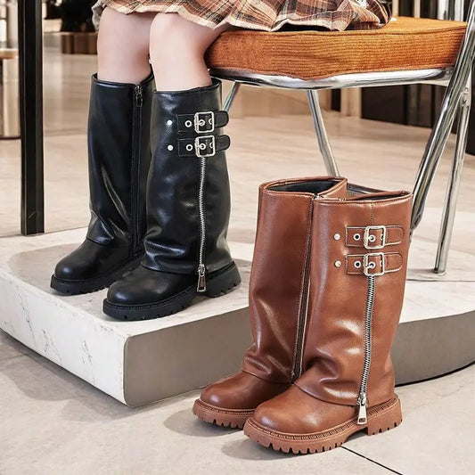 Fashion Versatile Girls' Boots 2025 Autumn New Kids Shoes Simple Retro Girls' Long Boots Soft Sole Anti Slip Child Boot Zapatos