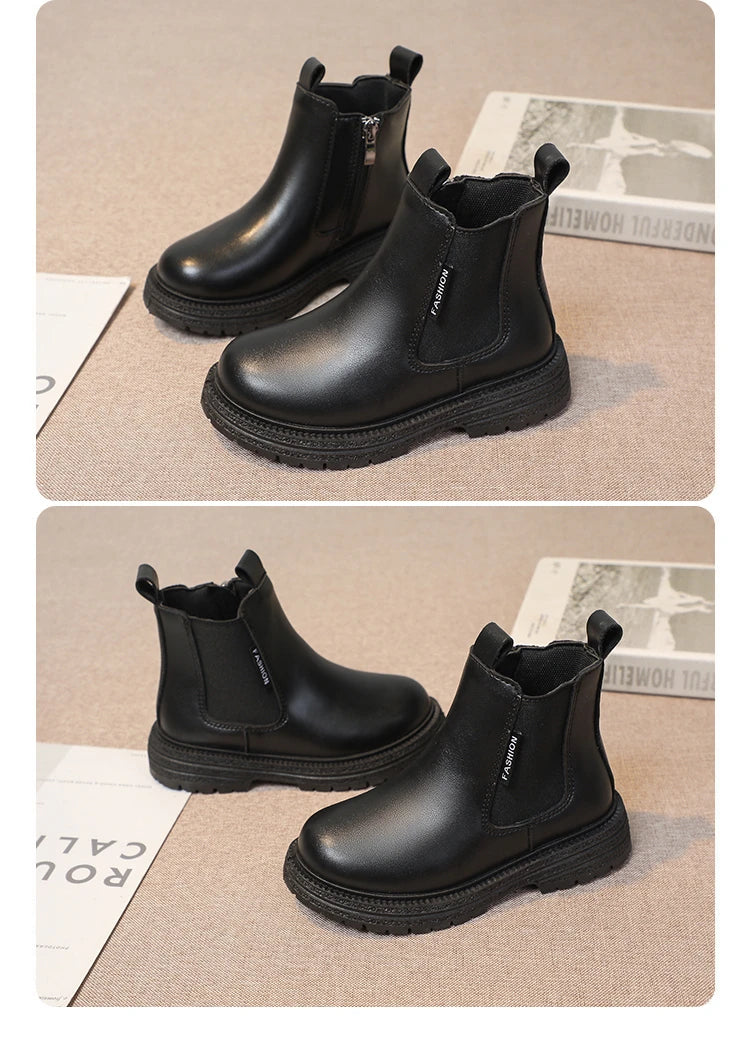 Kids Chelsea Boots for Girls 2025 New Winter Kids Ankle Boots Soft Sole Plush Breathable Lining School Shoes for Girls Boots