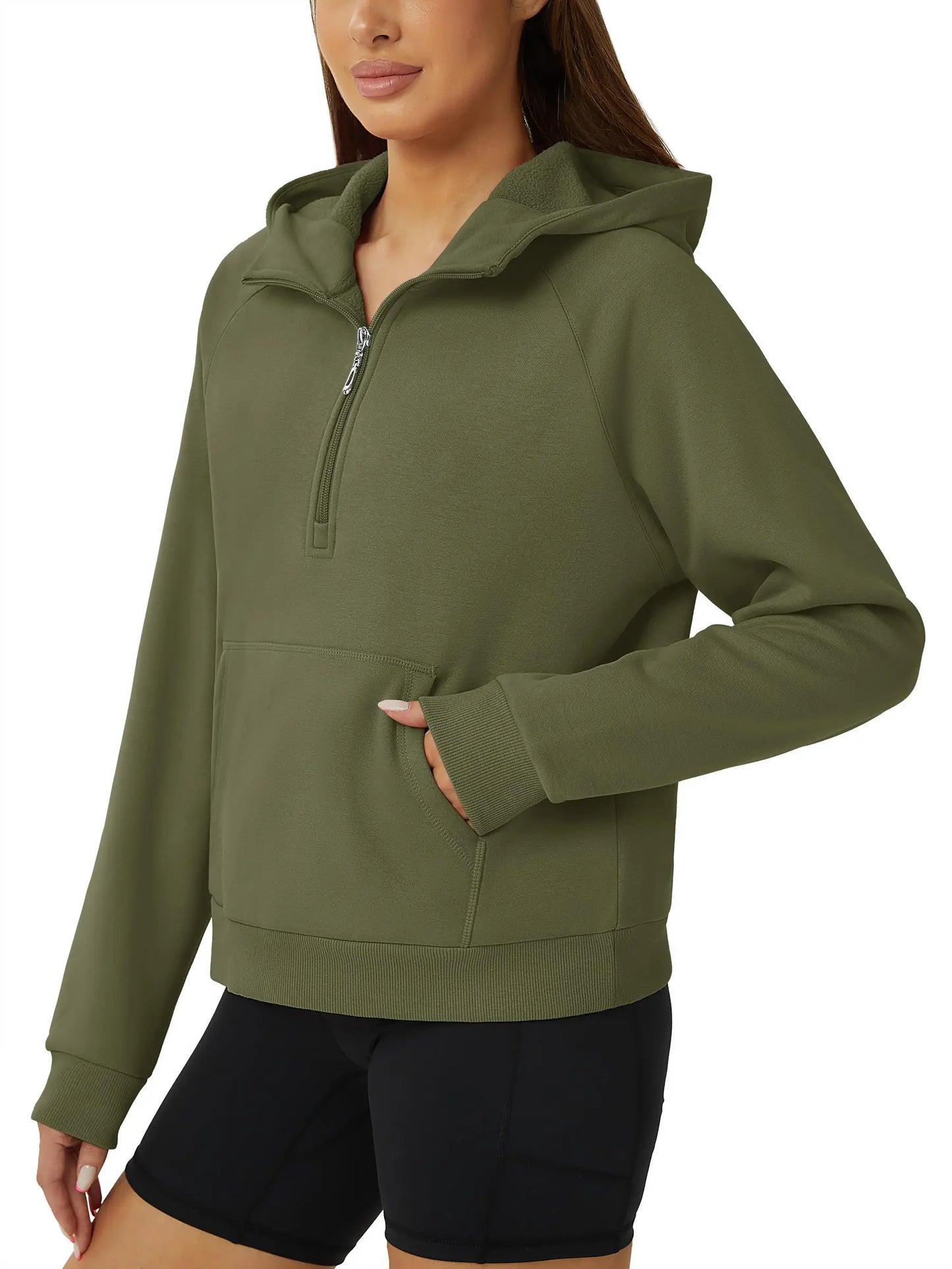 TACVASEN Winter Half Zip Hooded Cotton Pullover Womens Fleece Lined Warm Sweatshirt Thermal Lightweight Outdoor Casual Crop Tops