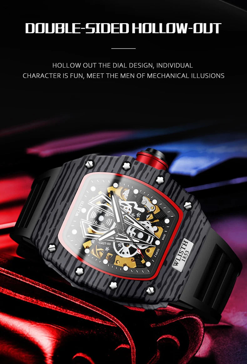 WLISTH Men's Watch Barrel Type Mechanical Watch Men Waterproof Luminous Business Men Mechanical Wristwatches Clock Montre Homme