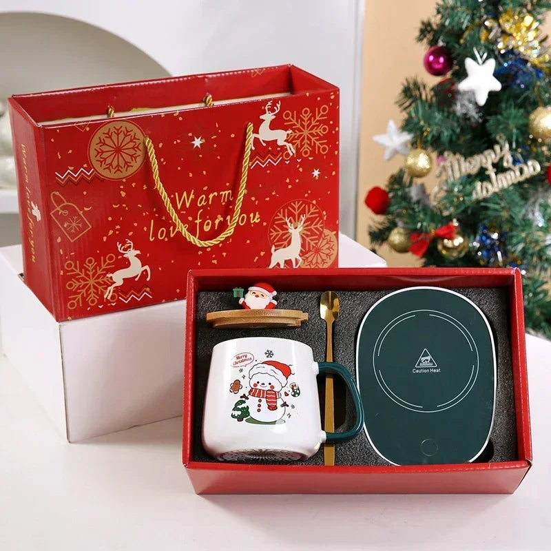 New Year Heartwarming Christmas Gift Set:Thermostat Mugs Cup Santa Claus Ceramic Cup Lid Spoon Mugs Coffee Cups Office or Home