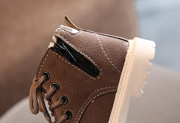 Children's Ankle Boots for Little Kids Toddlers Snow Boots Vintage Warm Cotton Short Boots Boys Girls Fashion Winter Boots Zip