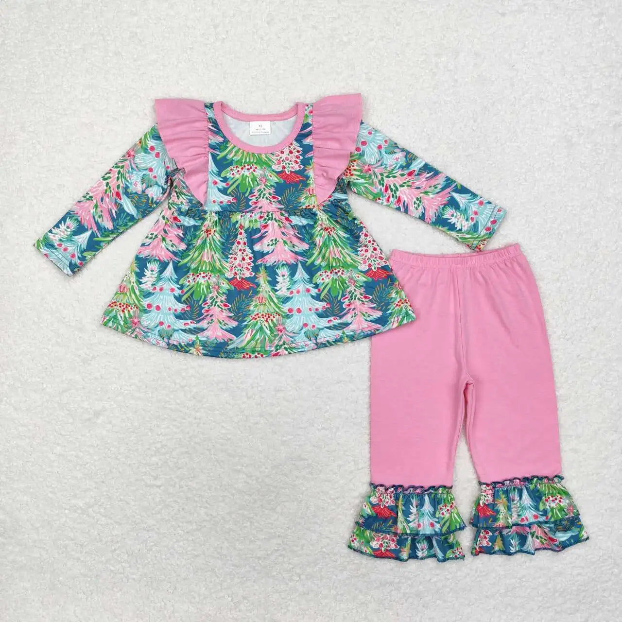 NEW RTS Christmas wholesale girls pajamas set bow pattern bamboo baby girls holiday pajamas clothing