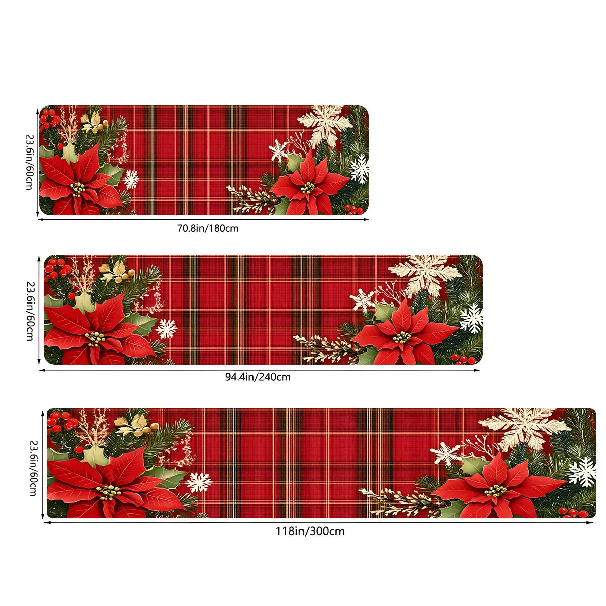 VIKAMA Christmas Checkered Corridor Floor Mats, Machine Washable, Bedside/Sofa Rugs, Kitchen Carpets, Home Decorations