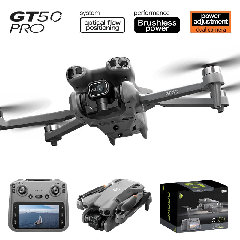 GT50 Aerial Photography Drone with Obstacle Avoidance, HD Brushless Quadcopter with Large Screen Remote Control Toy Aircraft