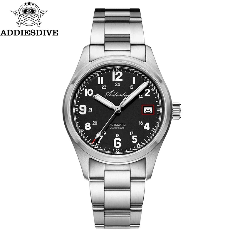 ADDIESDIVE Mechanical Watches New AD2070  Leather Strap BGW9 Super Luminous Sapphire 39mm Watches 20Bar Waterproof Reloj Hombre