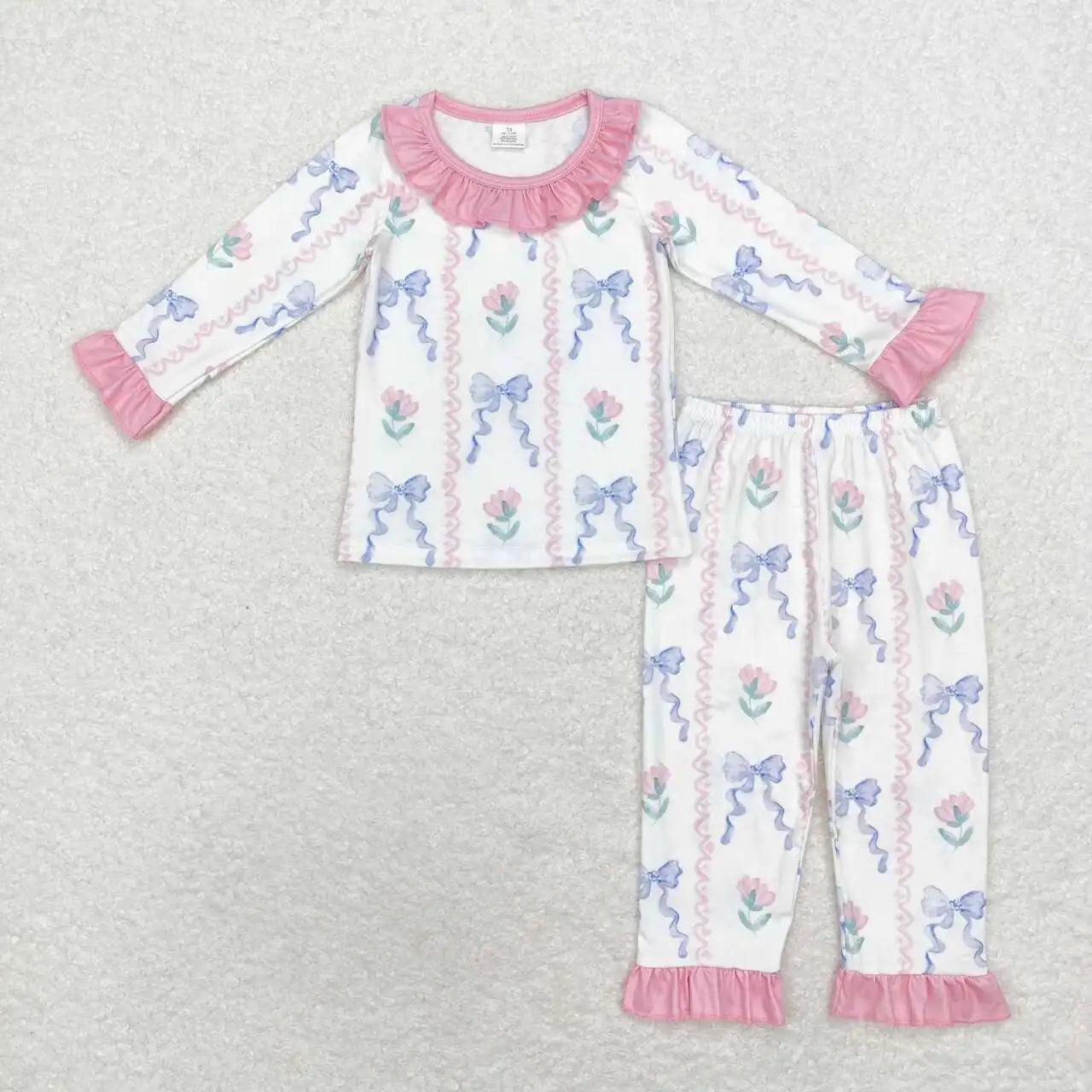NEW RTS Christmas wholesale girls pajamas set bow pattern bamboo baby girls holiday pajamas clothing