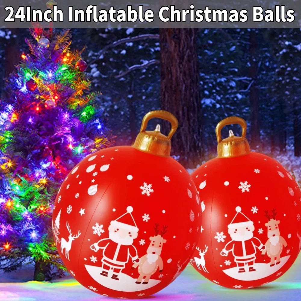 24 Inch Inflatable Outdoor Christmas Ball PVC Giant Inflatable Christmas Balls with Light/Remote Christmas Decorations Ball