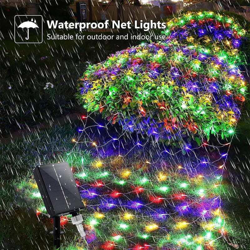 100/200LED Solar Powered LED Fairy Net Light Waterproof Fishing Mesh Lamp With 8 Lighting Modes for Outdoor Lawn Christmas Light