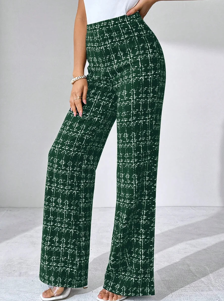 Spring and summer solid color striped checkered loose casual style straight leg pants