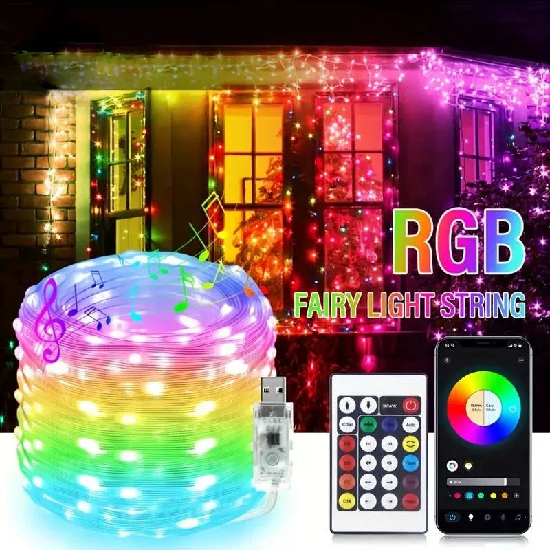 LED Fairy Light Phone App Remote Control WS2812B RGB LED String DIY Smart IC Addressable Dreamcolor Garden Party Christmas Decor