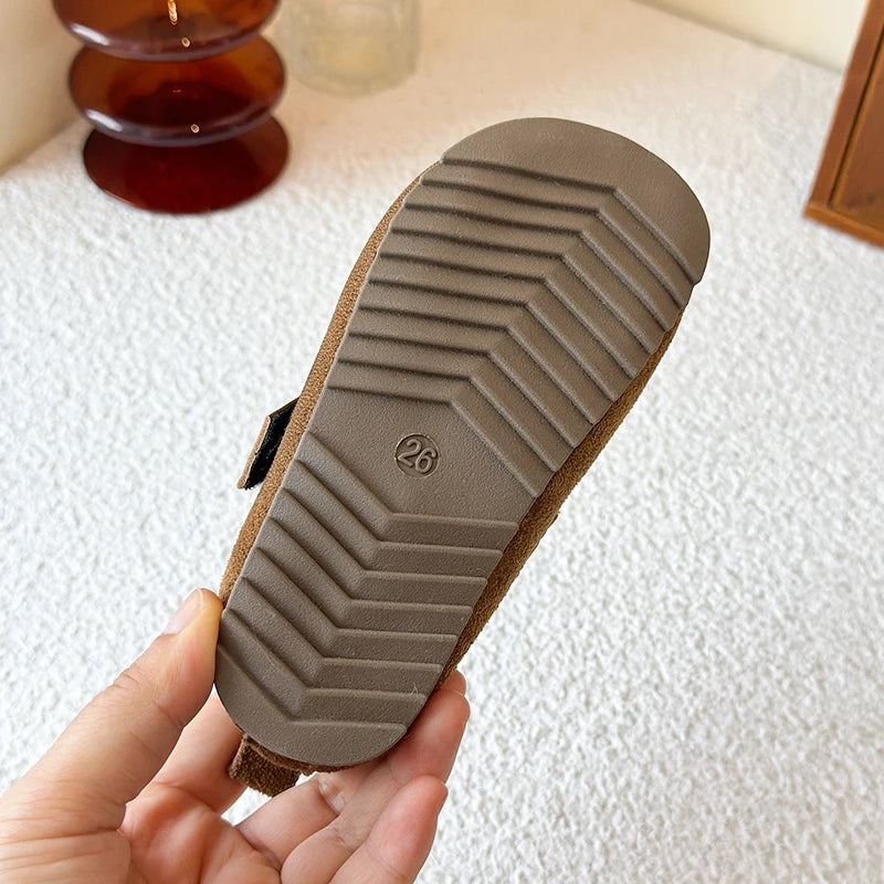 025 Winter New Children's Cotton Shoes for Girls; Soft Bottom One-piece Fur Warm Leather Shoes