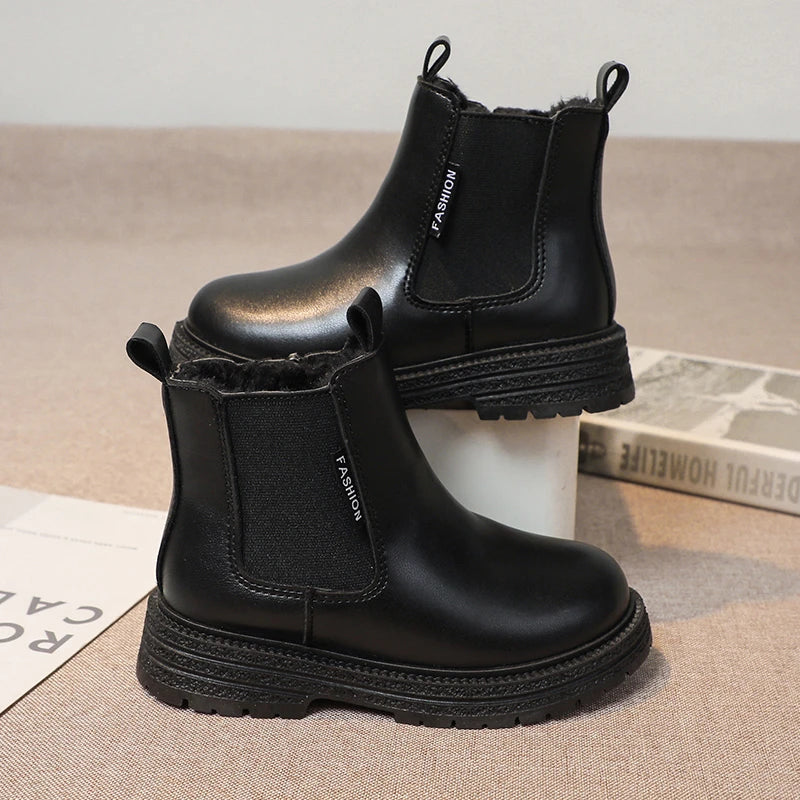 Kids Chelsea Boots for Girls 2025 New Winter Kids Ankle Boots Soft Sole Plush Breathable Lining School Shoes for Girls Boots