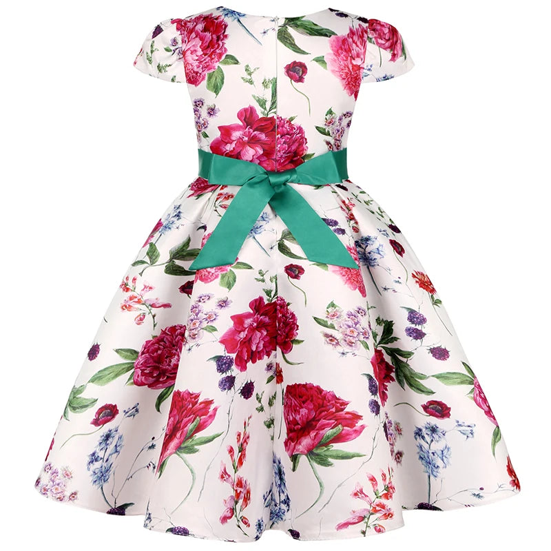 Seven Colours Flowers Girls Dress Summer Big Bow Fashion Christmas Princess Dress Birthday Party Gift 2-10 Years Kids Clothes