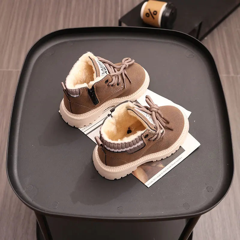 Children's Winter Fashion Cotton Shoes Boys' Warm Cotton Lined Ankle Boots for Boys Girls Side Zipper Retro Snow Thermal Boots