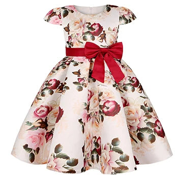 Seven Colours Flowers Girls Dress Summer Big Bow Fashion Christmas Princess Dress Birthday Party Gift 2-10 Years Kids Clothes