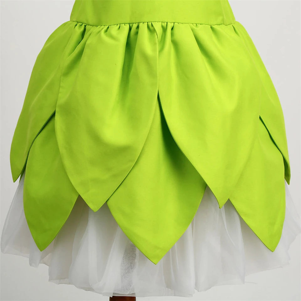 Summer Fancy Girl Green Elf Tinker Bell Backless Dress Christmas Halloween Kids Cosplay Birthday Party Fairy Princess Costumes