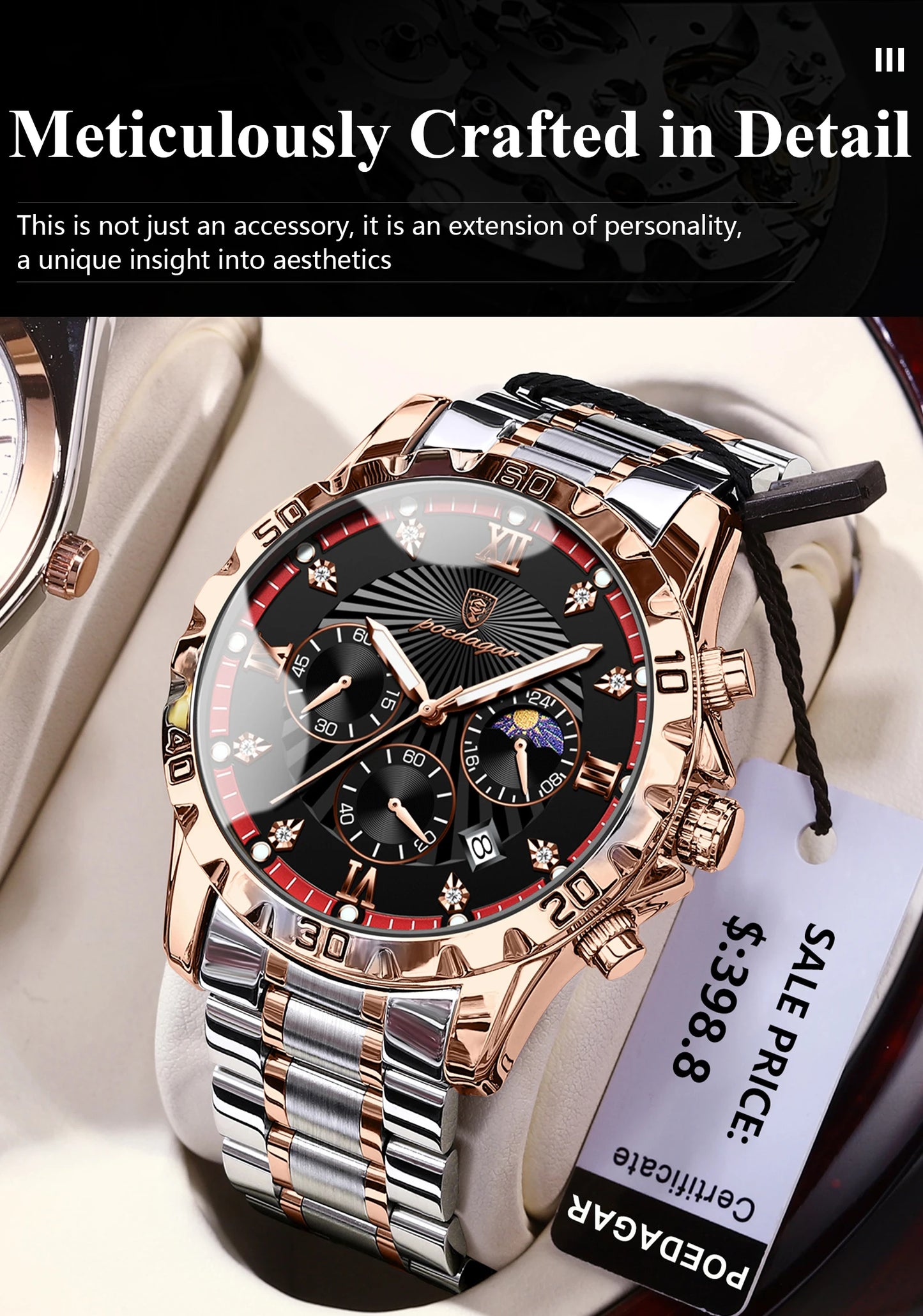 POEDAGAR Luxury Sports Watches For Men Stainless Steel Chronograph Date Man Watch Waterproof Luminous Fashion Men's Quartz Watch