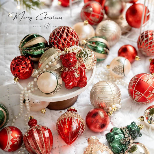 6/16/20pcs Romantic Christmas Painted Ball Set Reusable Elegant Heart Shaped Hanging Balls Shatterproof Christmas Tree Ornaments