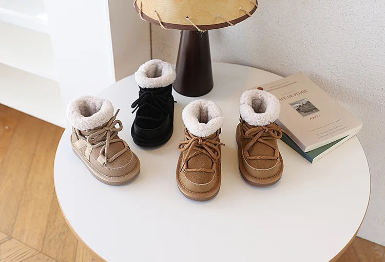 2025 New Winter Children Snow Boots Leather Warm Plush Soft Sole Toddler Boys Shoes Non-slip Fashion Girls Boots EU 21-30