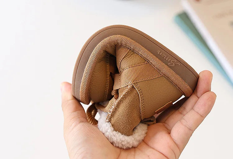 2025 New Winter Children Snow Boots Leather Warm Plush Soft Sole Toddler Boys Shoes Non-slip Fashion Girls Boots EU 21-30