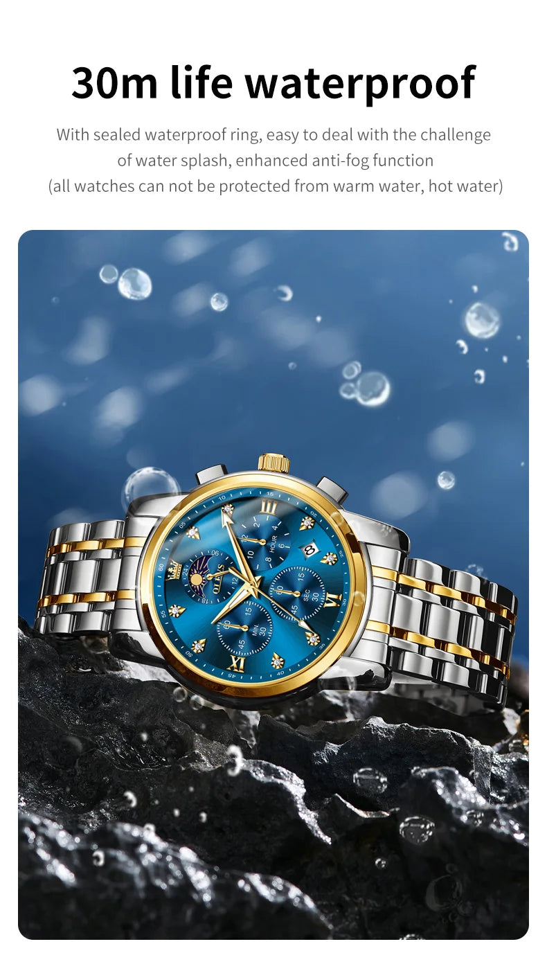 OLEVS 3655 Original New Quartz Watch for Men Chronograph Waterproof Business Man Watch Wristwatch Stainless Steel Luxury Watch