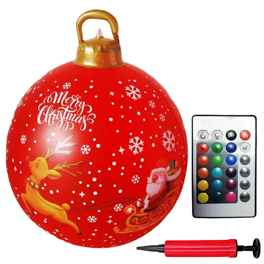 24 Inch Inflatable Outdoor Christmas Ball PVC Giant Inflatable Christmas Balls with Light/Remote Christmas Decorations Ball