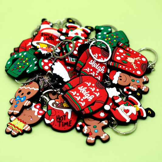 1-100PCS Christmas Style Keychain Santa Claus Key Holder Festive Women Men Keyring Christmas Family Gift Car Key Accessories