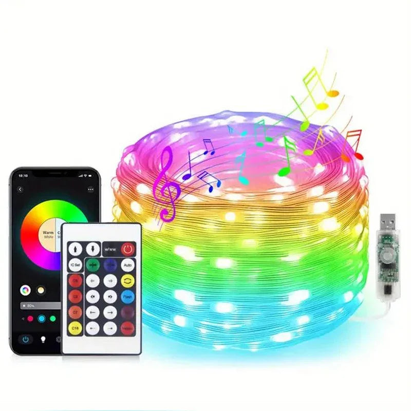 LED Fairy Light Phone App Remote Control WS2812B RGB LED String DIY Smart IC Addressable Dreamcolor Garden Party Christmas Decor