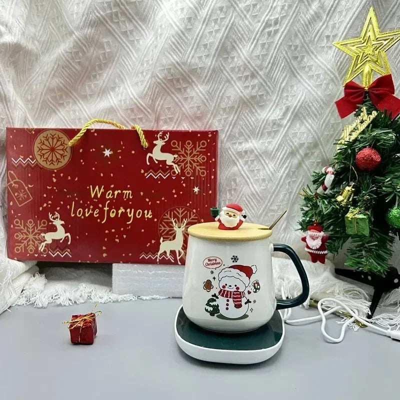 New Year Heartwarming Christmas Gift Set:Thermostat Mugs Cup Santa Claus Ceramic Cup Lid Spoon Mugs Coffee Cups Office or Home