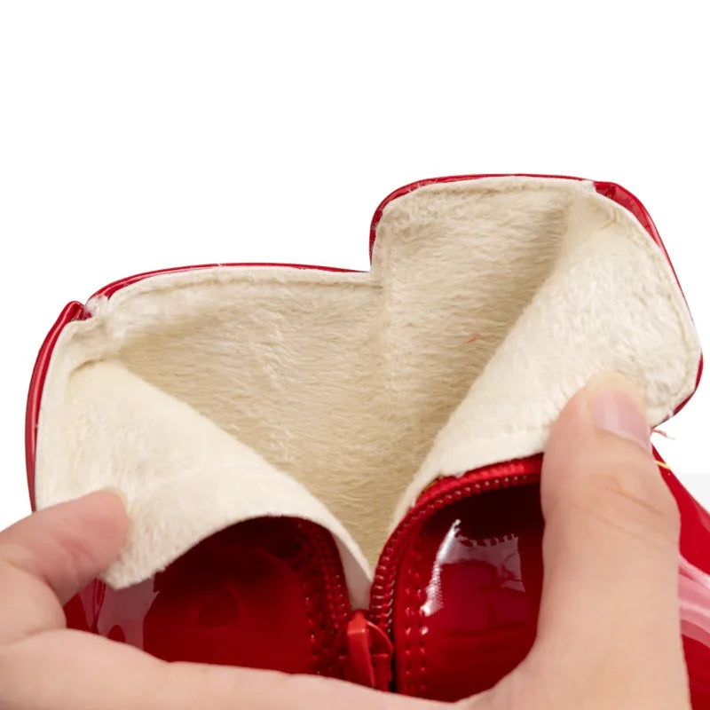 Children's Ankle Boots Winter New Girls Fashion Platform Boots Glossy PU Warm Kids Causal Cotton Boots Sweet Bowknot Versatile