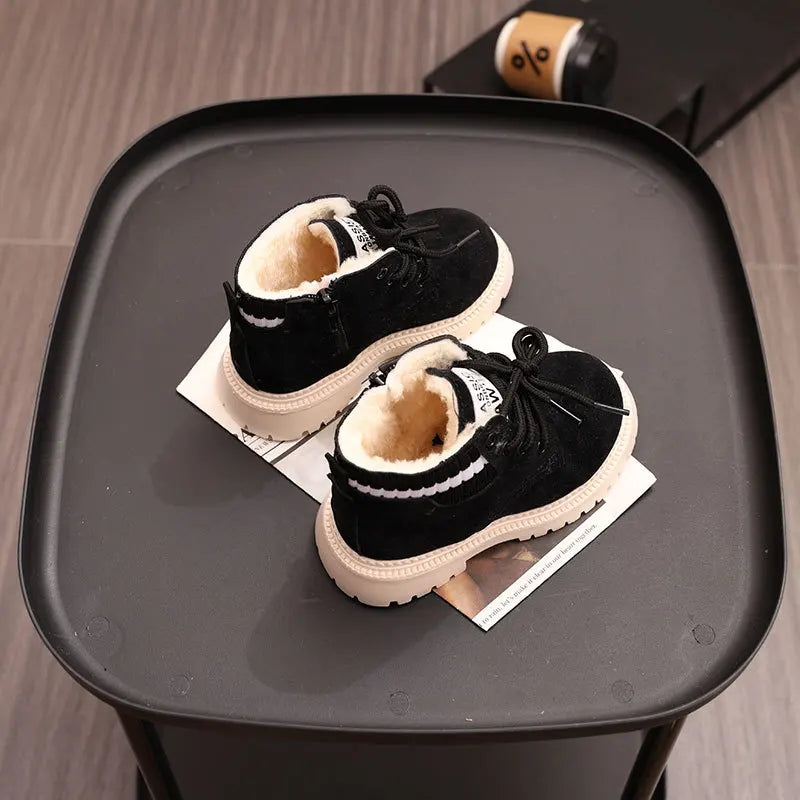 Children's Winter Fashion Cotton Shoes Boys' Warm Cotton Lined Ankle Boots for Boys Girls Side Zipper Retro Snow Thermal Boots