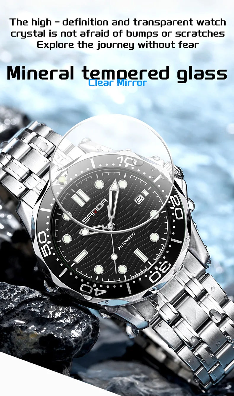 SANDA 2025 New Advanced Mechanical Watch Men's Waterproof Calendar Night Light Rotating Timing Circle Business Sports Watch