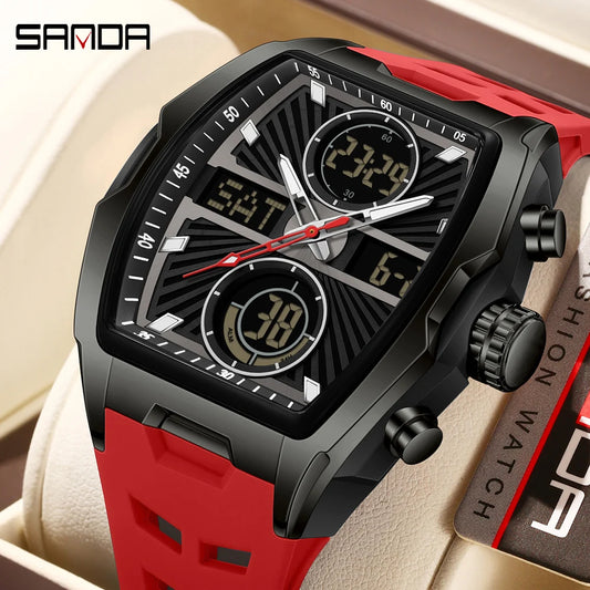 SANDA Luxury Sport Military Wristwatch for Men Dual Time Display Man Stopwatch Man Watch LED Digital Date Week Clock