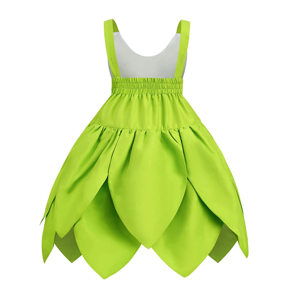 Summer Fancy Girl Green Elf Tinker Bell Backless Dress Christmas Halloween Kids Cosplay Birthday Party Fairy Princess Costumes