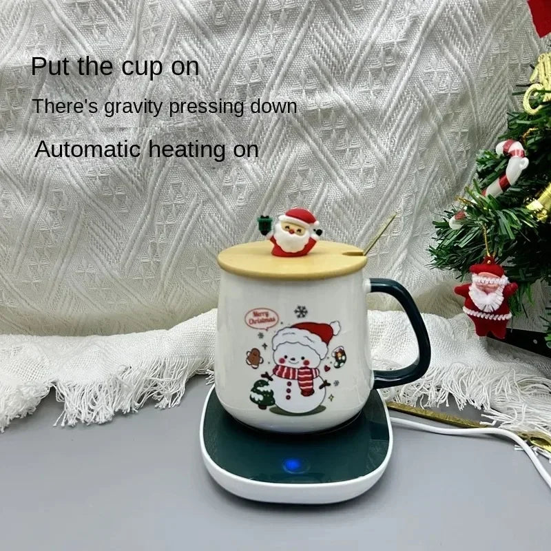 New Year Heartwarming Christmas Gift Set:Thermostat Mugs Cup Santa Claus Ceramic Cup Lid Spoon Mugs Coffee Cups Office or Home